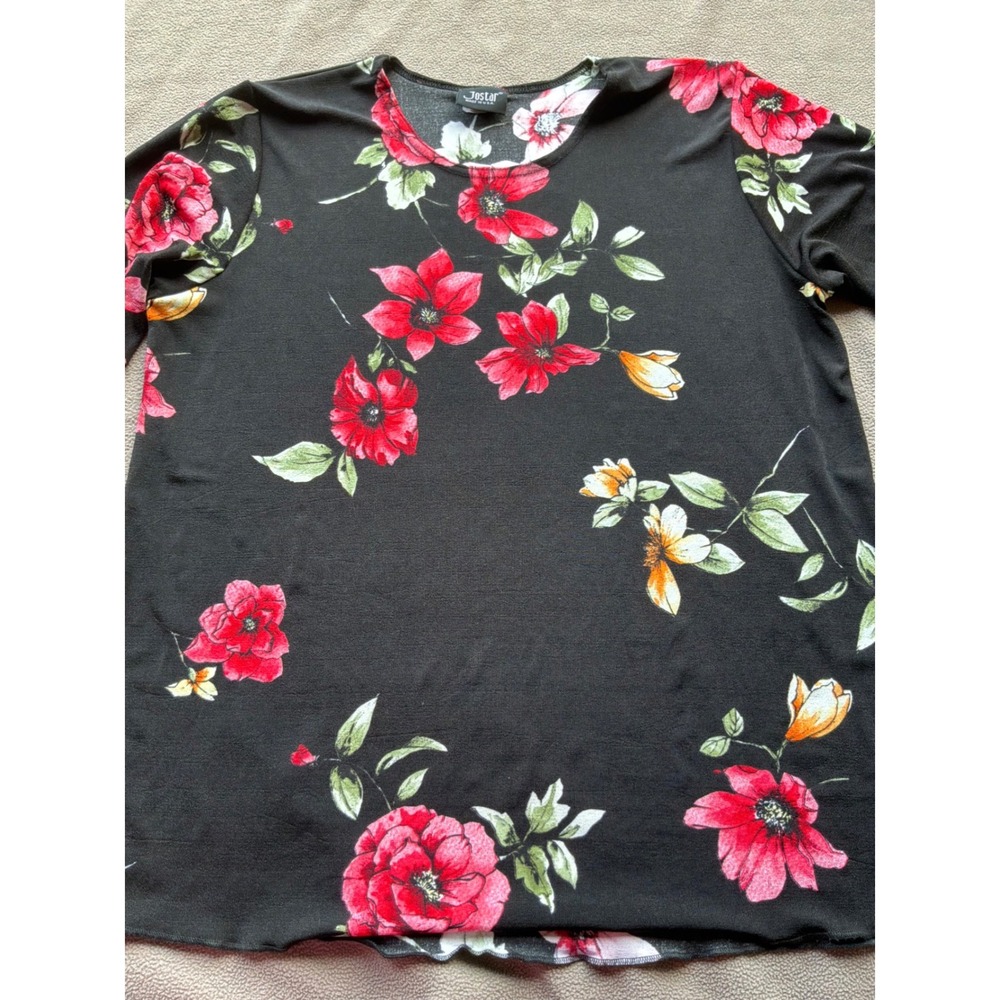 Cottagecore Womens Jostar Floral 3/4 Sleeve Tunic Top L Black Red 158BN-ORP